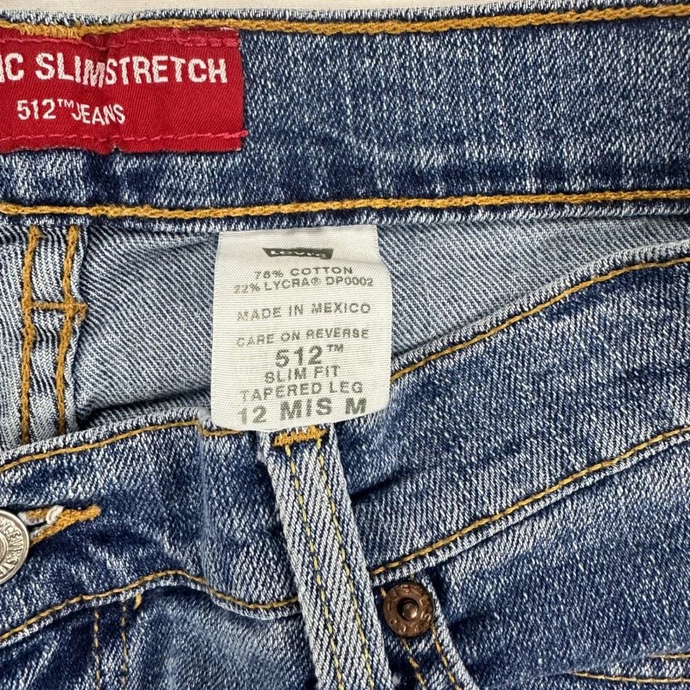 Levis 512 Slim Stretch Blue Jeans Fringe Hem High Rise Women's Size 12‎